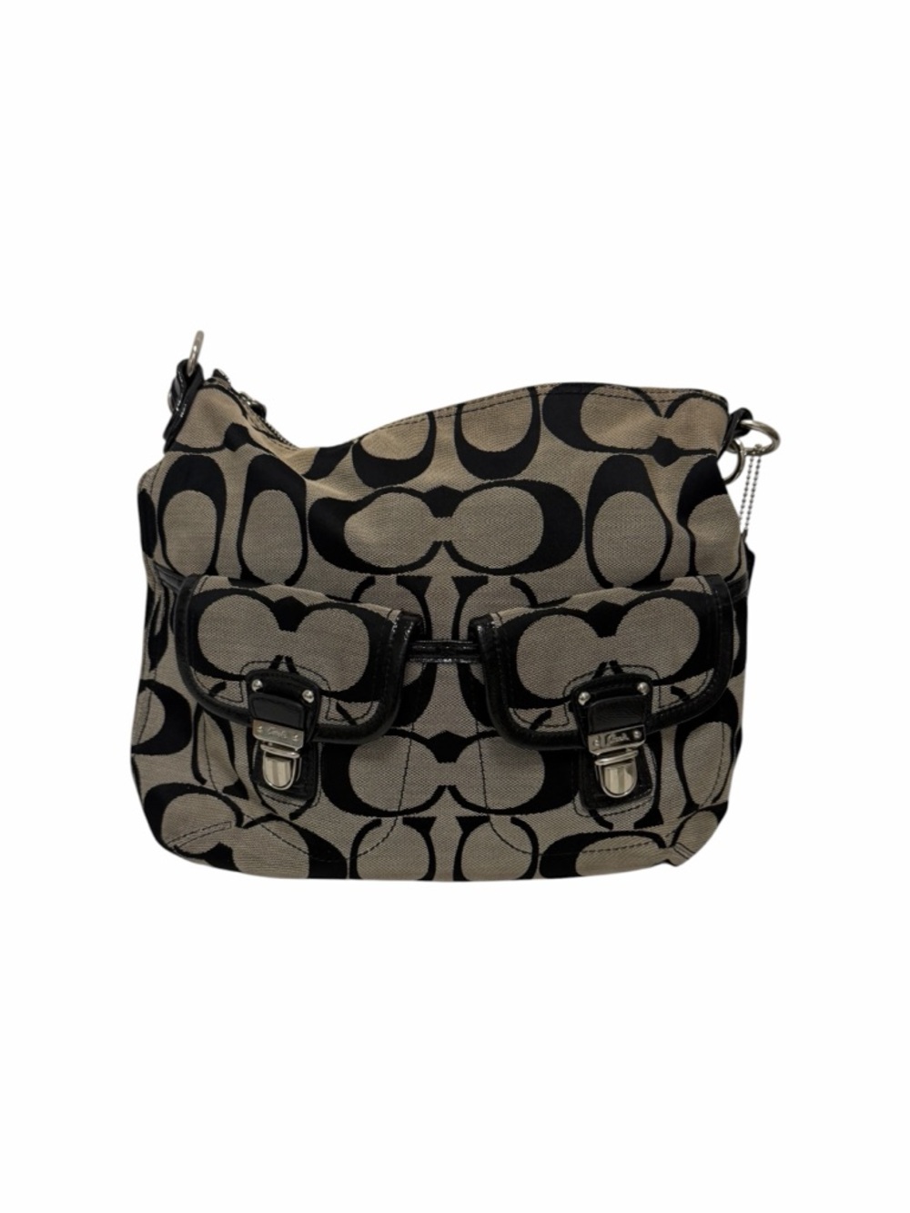 Coach Black/Tan Logo Leather/Textile Shoulder Handbag